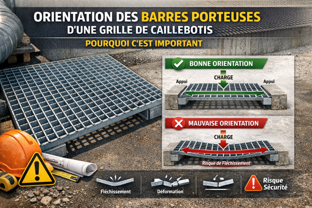 orientation correcte barres porteuses caillebotis sens pose grille caillebotis
